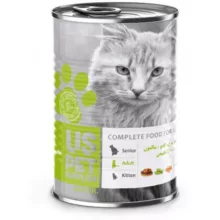 کنسرو گربه یو اس پت با طعم مرغ، سالمون و کدو – 430 گرم