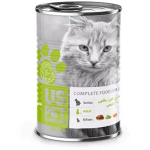 کنسرو گربه یو اس پت با طعم مرغ، سالمون و کدو 430 گرمی