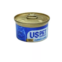 کنسرو گربه US Pet با طعم بوقلمون و بره در ژله – ۸۵ گرم، غذای طبیعی برای گربه‌های حساس و بدغذا