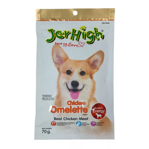 تشویقی سگ طعم املت JerHigh – میان‌وعده‌ای مغذی با گوشت مرغ، تخم‌مرغ و هویج برای تقویت عضلات و انرژی سگ