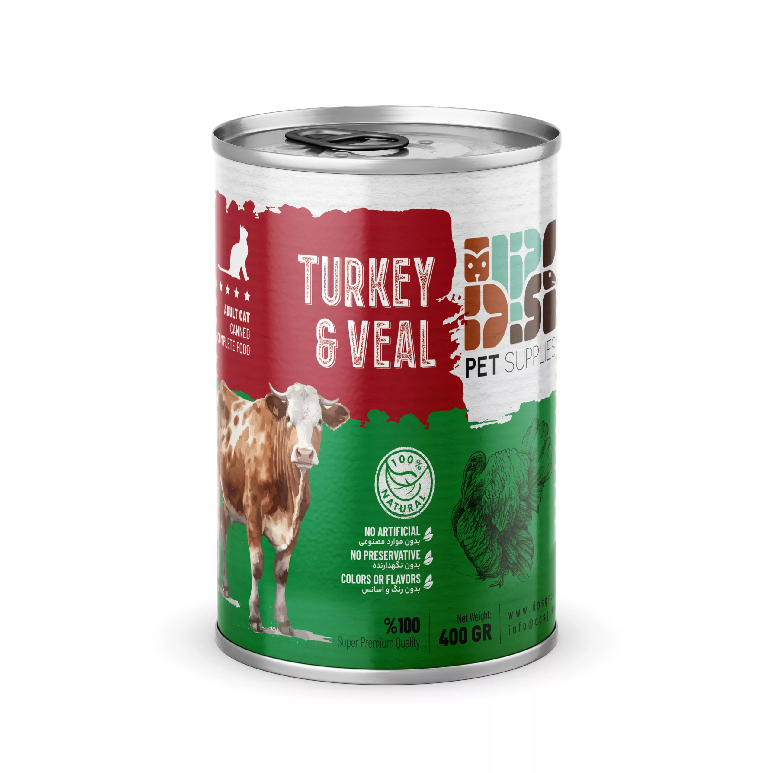 کنسرو نچرال گربه دی‌پی‌اس طعم بوقلمون و گوساله 430 گرمی