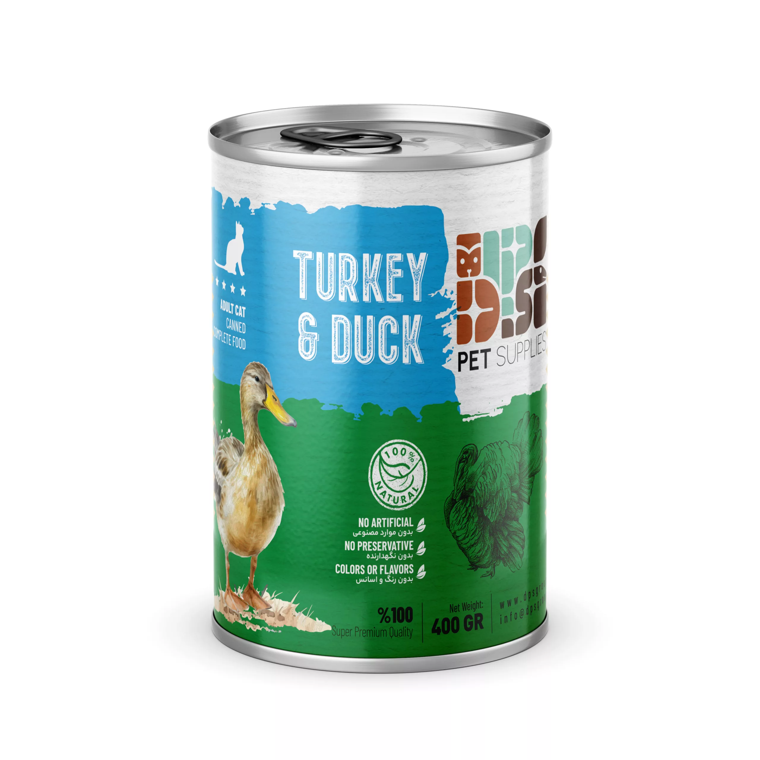 کنسرو نچرال گربه دی‌پی‌اس طعم اردک و بوقلمون 430 گرمی
