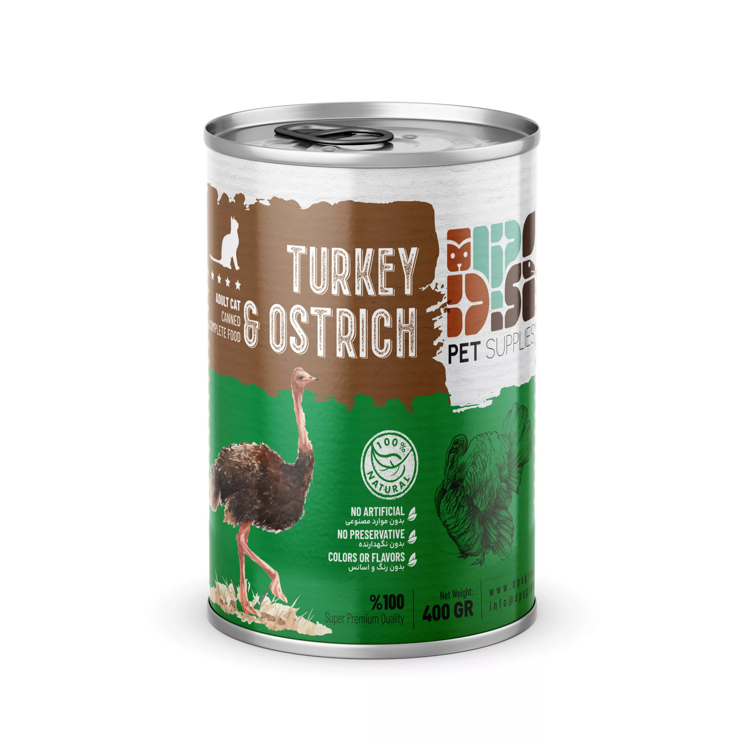 کنسرو نچرال گربه دی‌پی‌اس طعم بوقلمون و شترمرغ 430 گرمی