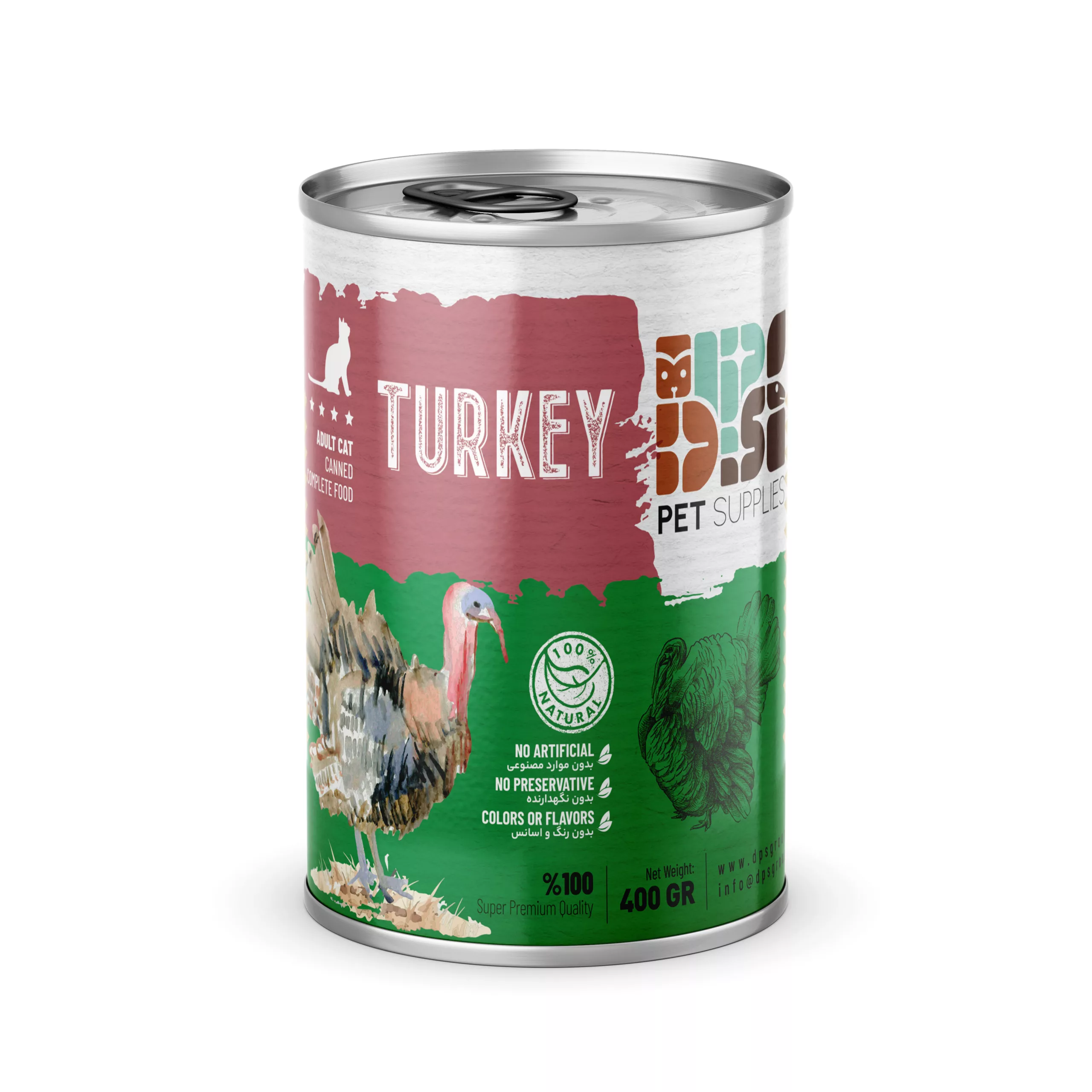 کنسرو نچرال گربه دی‌پی‌اس گوشت خالص بوقلمون 400 گرمی