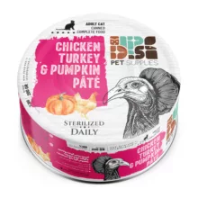 کنسرو غذای گربه دی‌پی‌اس پته با طعم مرغ، بوقلمون و کدو – 200 گرم
