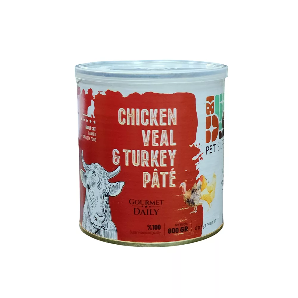 کنسرو سوپرپریمیوم گربه دی‌پی‌اس مرغ گوساله و بوقلمون 800 گرمی